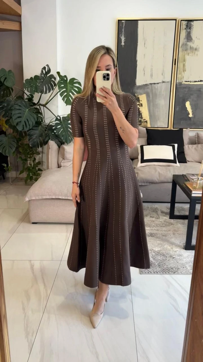 vestido cafe rayas verticales