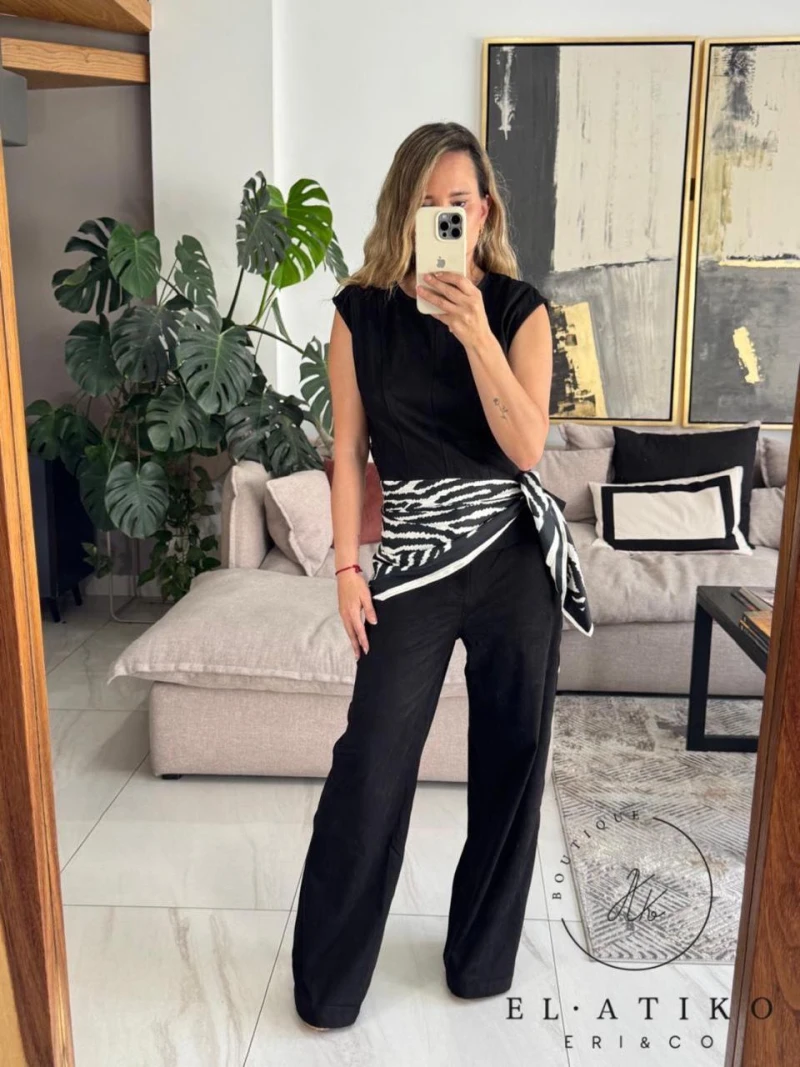 Set blusa con cinto y pantalon