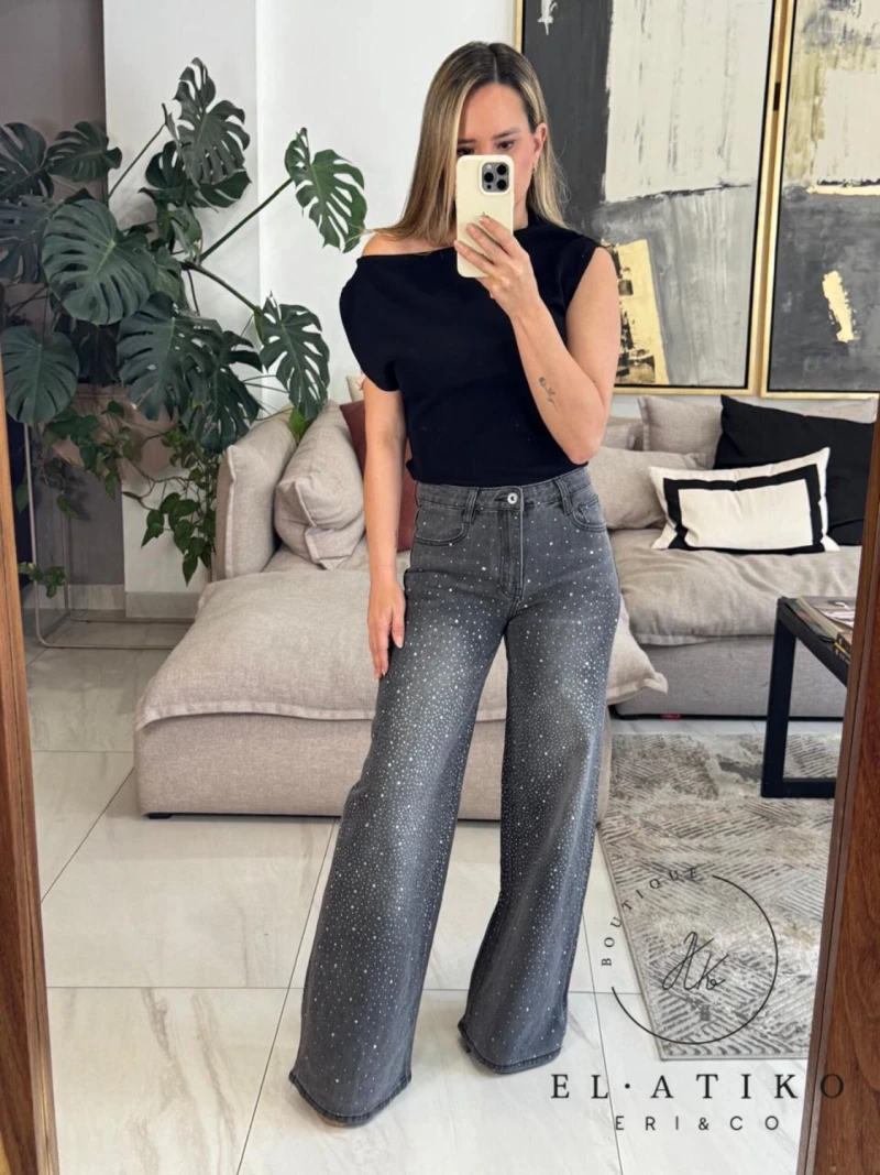 Jeans gris con brillos
