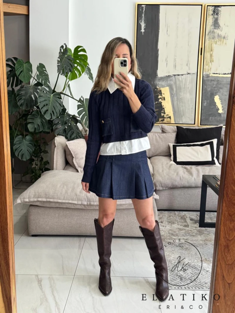 Set suéter  de punto y falda de mezclilla