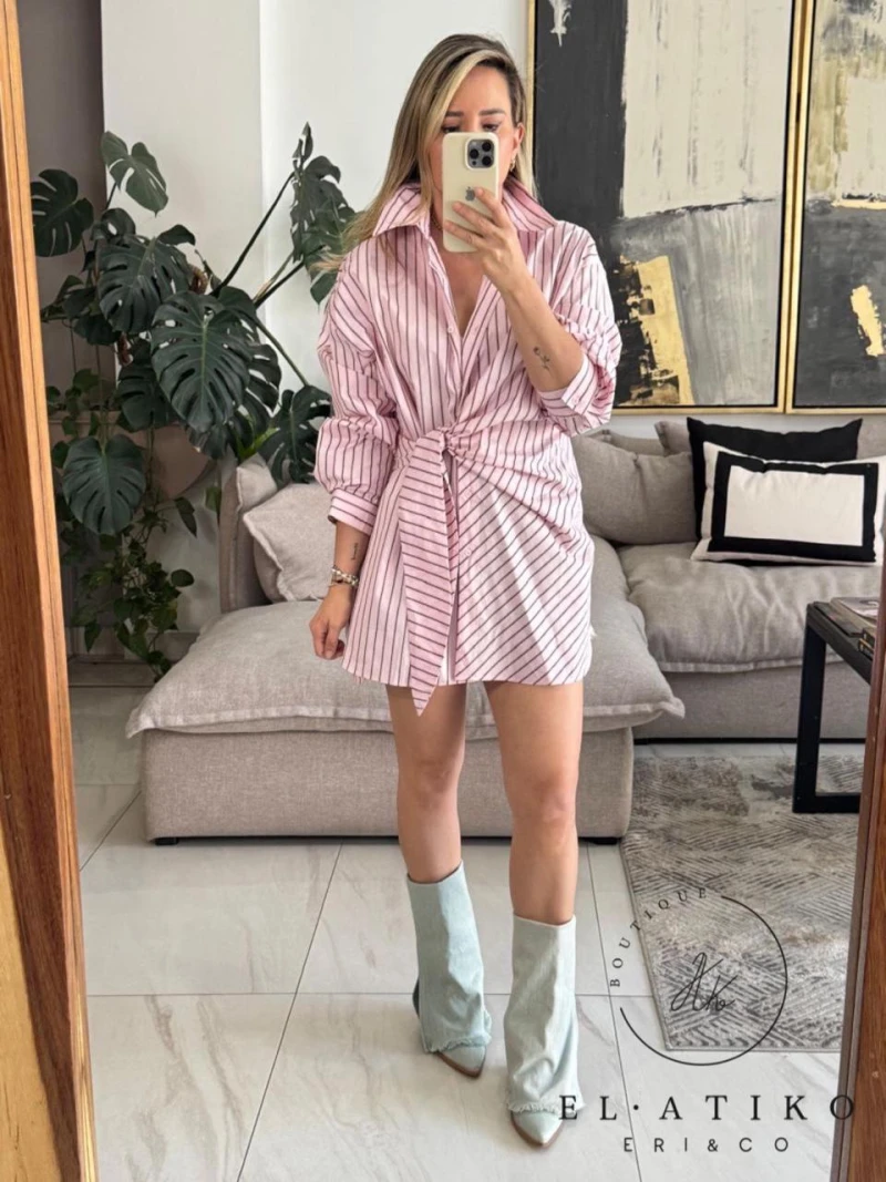 Vestido camisero rayas rosa 