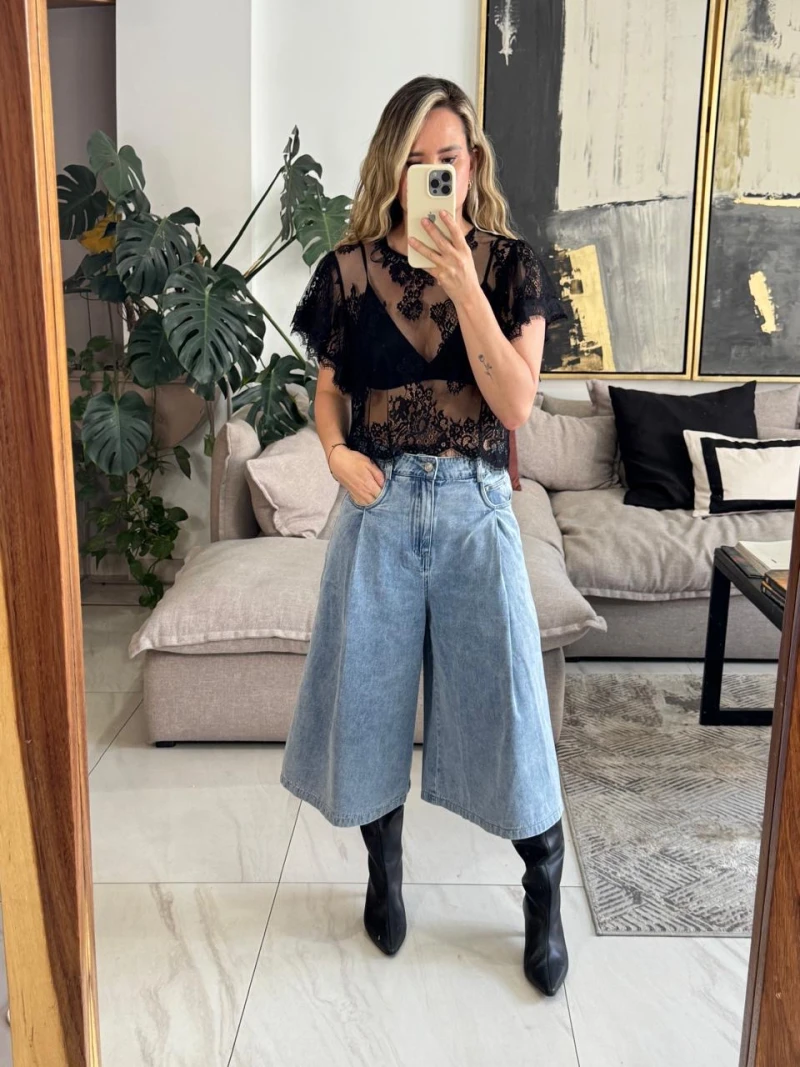 Blusa de encaje negra 