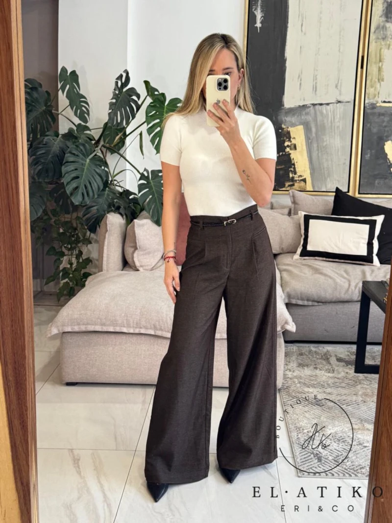 Pantalon cafe cinto trenza