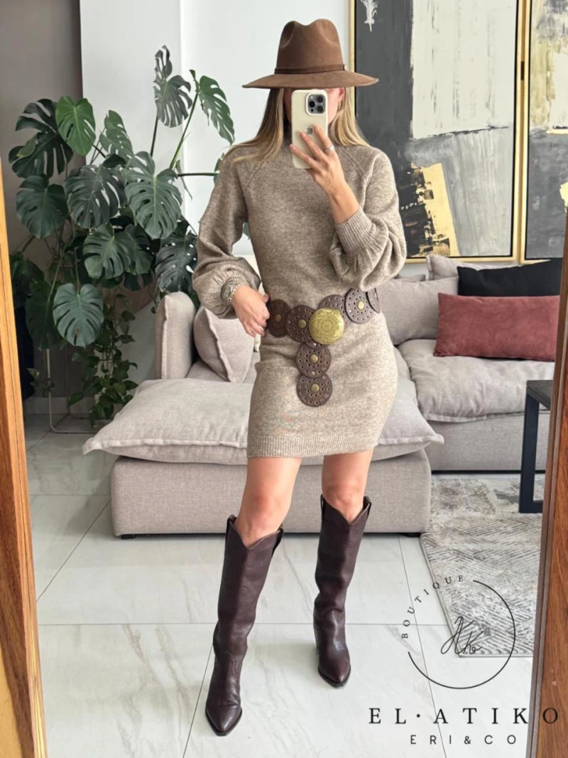 Vestido de punto con mangas bombachas