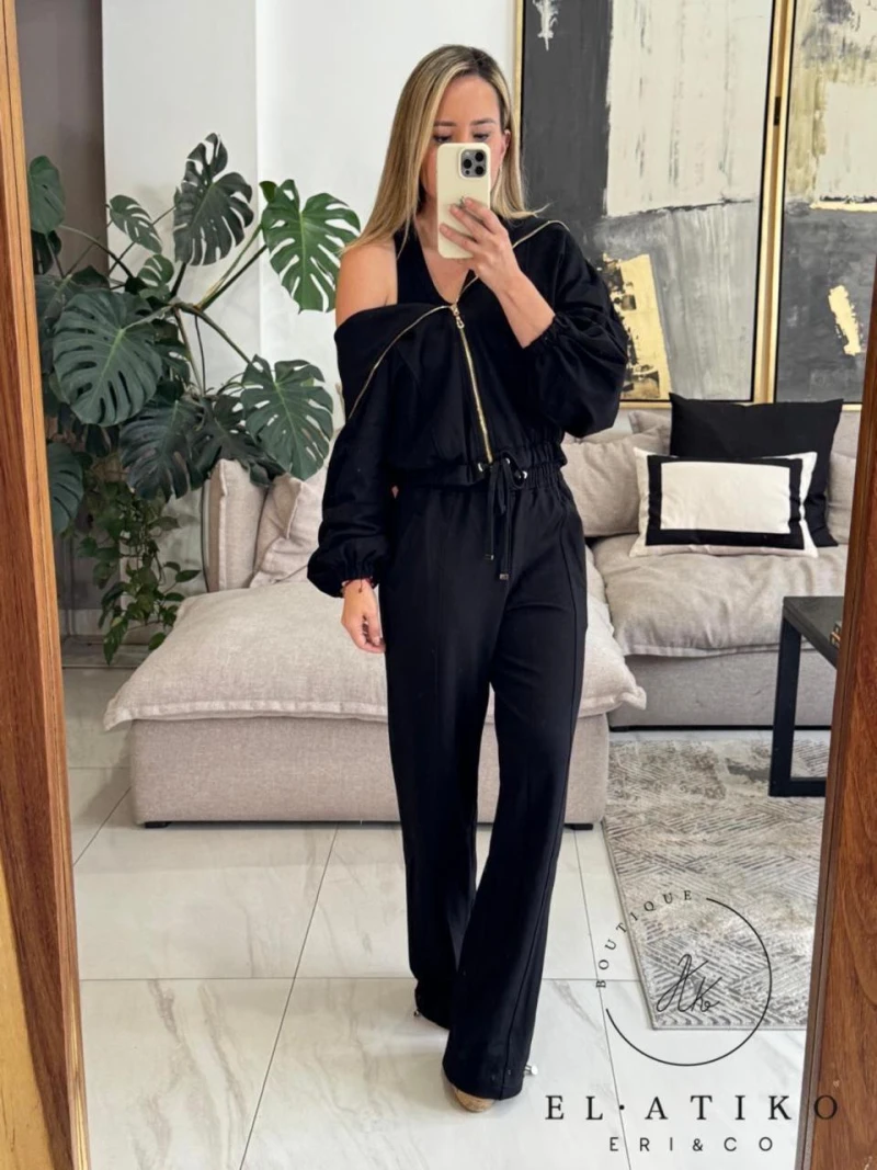 Set chamarra cierre y pants negro