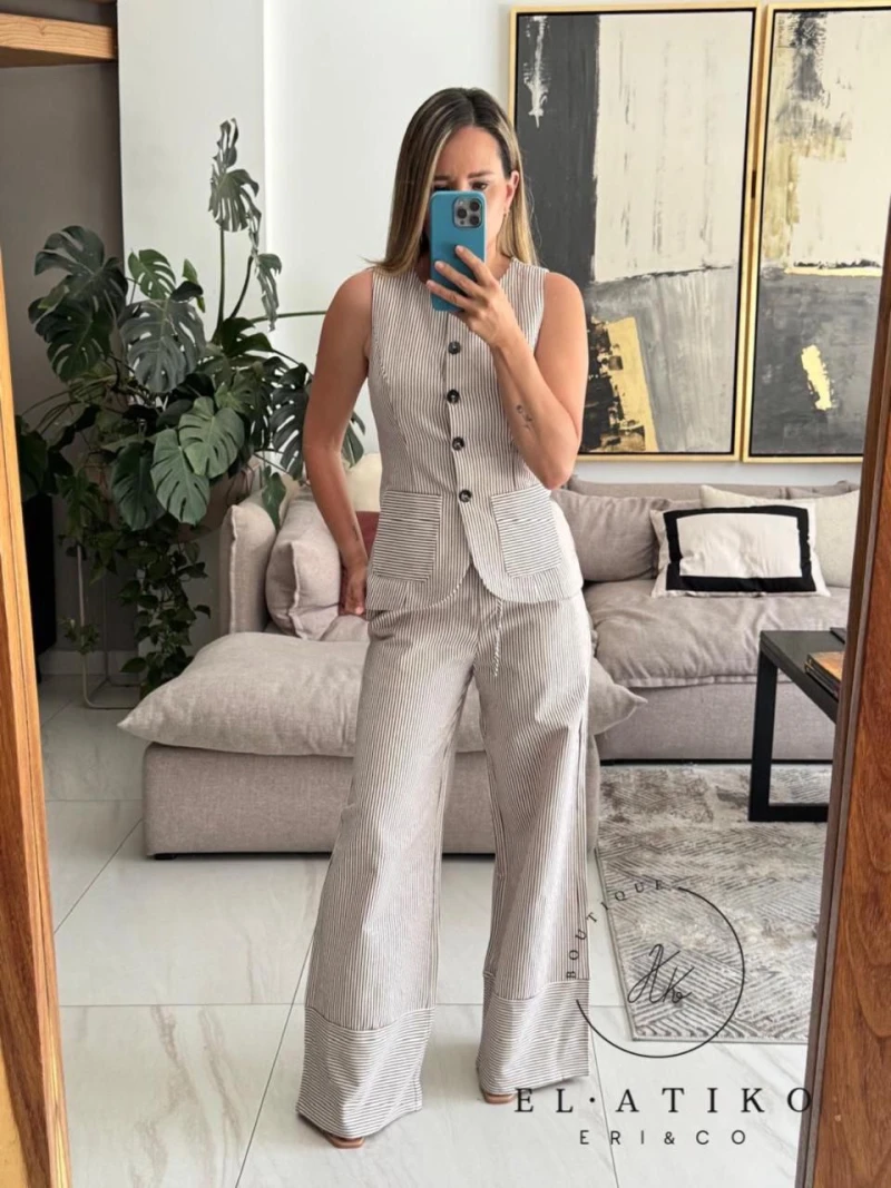 Set chaleco y pantalon rayas 