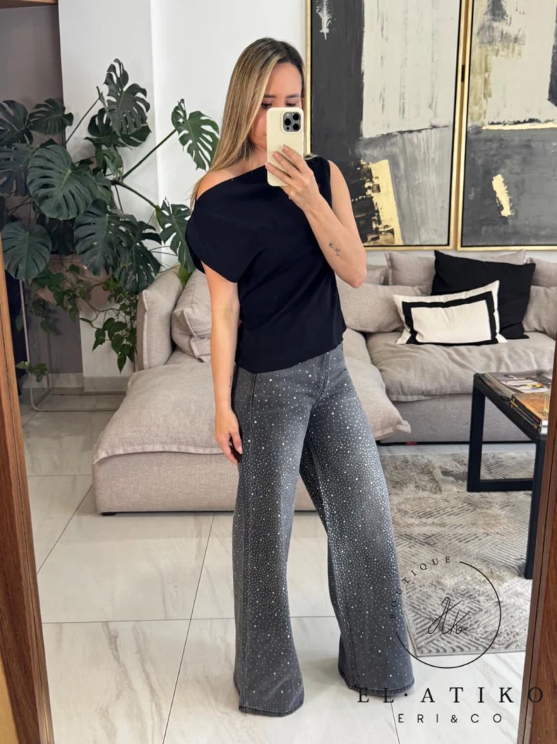 Jeans gris con brillos