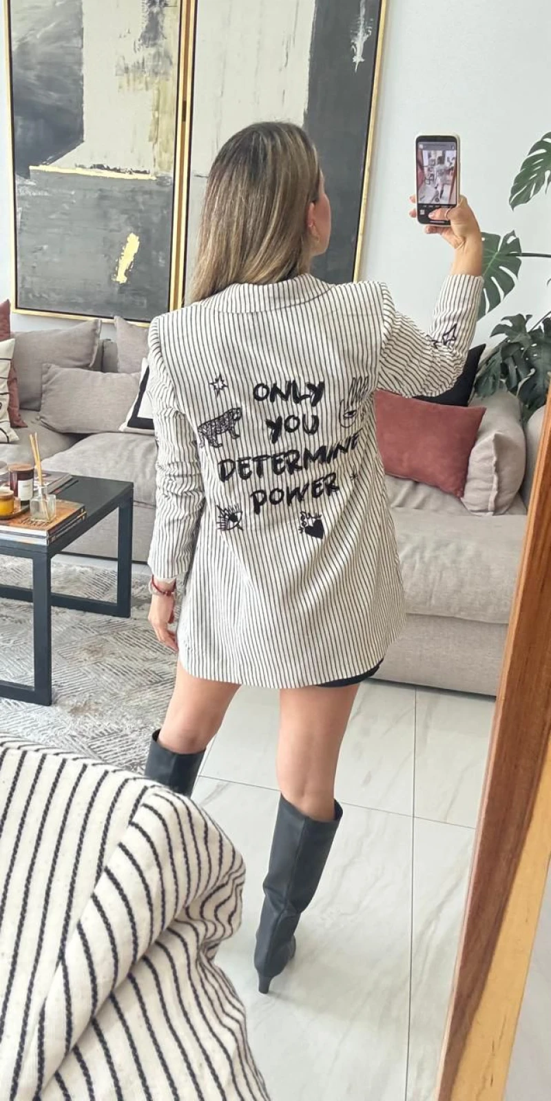 Blazer rayado con estampado