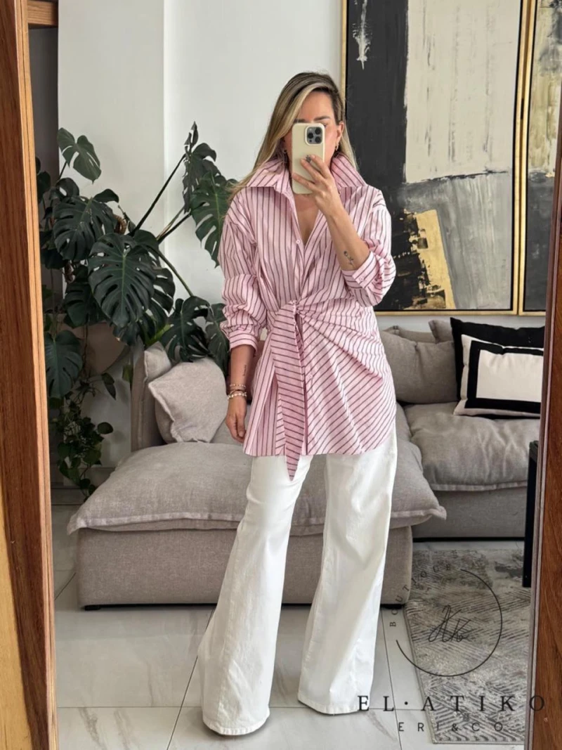 Vestido camisero rayas rosa 