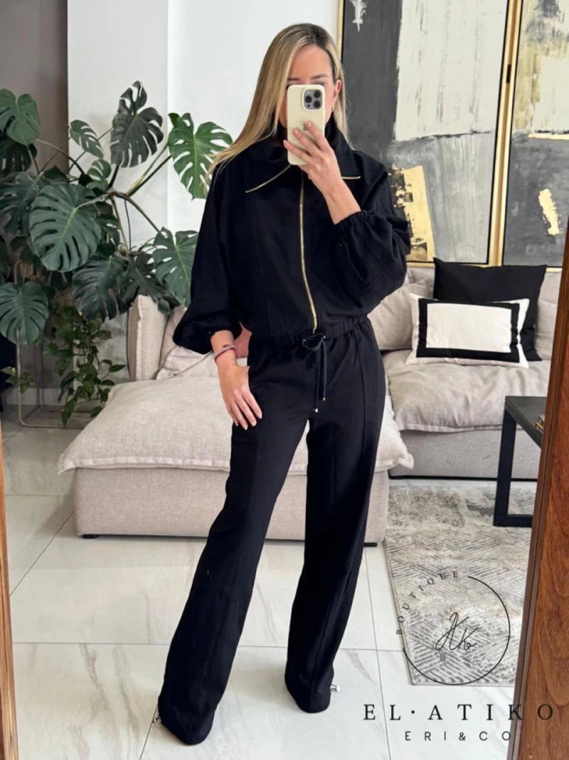 Set chamarra cierre y pants negro